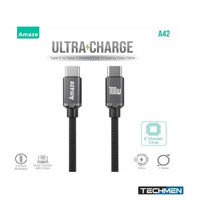AMAZE A42 Ultra Charge USB Type-C to USB Type-C Cable 100W 1M – Black/White (A42)