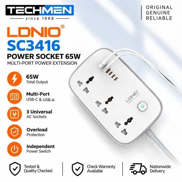 LDNIO SC3416 Power Socket 65W – Multi-Port Power Extension