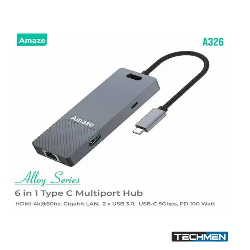 Amaze A326 Alloy Series 6-in-1 Type C Multiport Hub