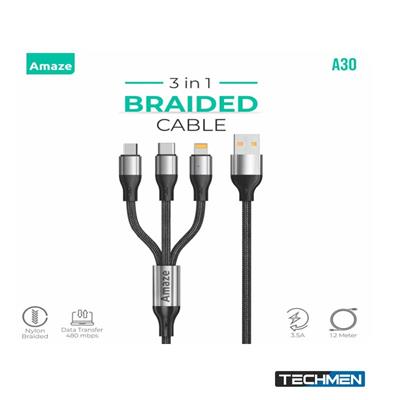 AMAZE A30 USB to 3-in-1 Braided Charging Cable 3.5A 1.2M (A30)