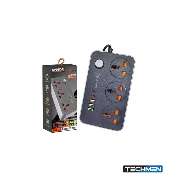 Speedx 603PU Universal Travel Power Extension with 3 Sockets, 3 USB & 2 Type-C Ports - 2m Cable (603PU)
