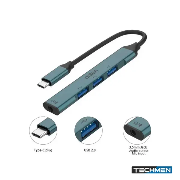 ONTEN 9706 USB-C to 3.5mm Jack Adapter with 3-Port USB Hub – USB-C Audio & USB Hub Adapter