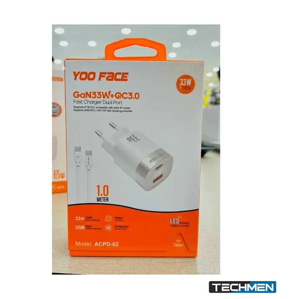 YOO FACE ACPD-02 C+U 33W Charger with C to C Cable (ACPD-02 TC-TC)