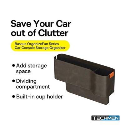 BASEUS OrganizeFun Series Car Console Storage Box Seat Gap Organizer Phone Drink Holder - Marble Brown