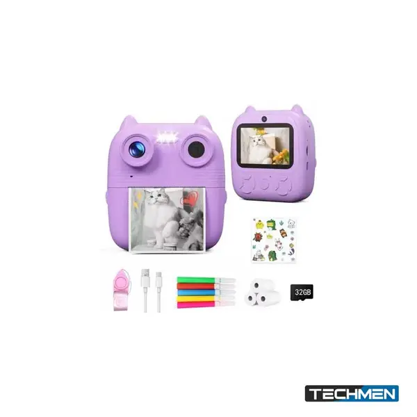 D8S Children's Time Front/Back HD Digital Thermal Print Camera 1080P 48MP – Purple
