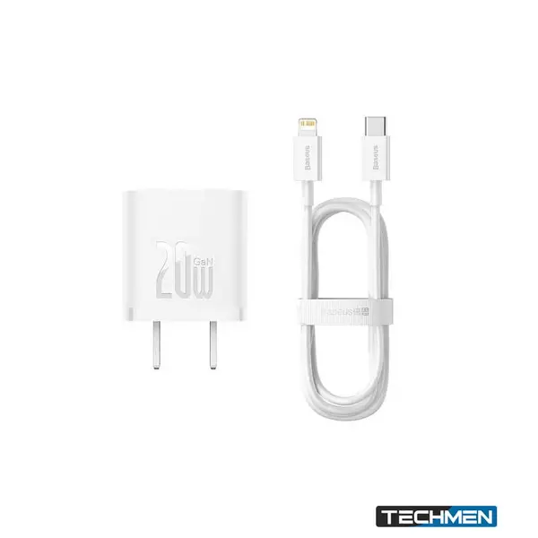 BASEUS E0122908 EnerFi11FN22 20W GaN6 Charger with USB-C to iP Cable – White