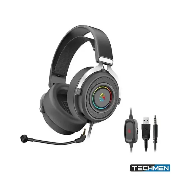 Bloody Stereo Surround Sound RGB Gaming Headphone 4-Pin 3.5mm Black + Silver With PC Extension Adapter