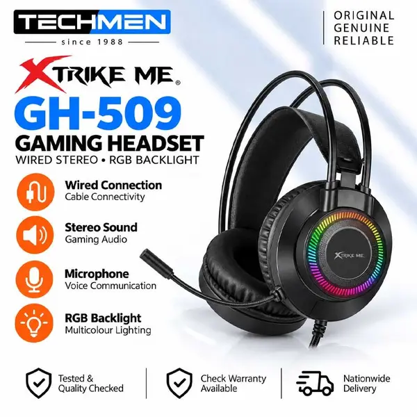 Xtrike Me GH-509 Wired Stereo Gaming Headset with Microphone and RGB Backlight - Black