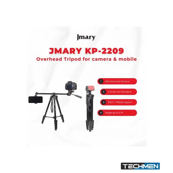 Jmary KP-2209 1.7m Horizontal Axis Tripod with Extendable Boom Arm (KP2209)