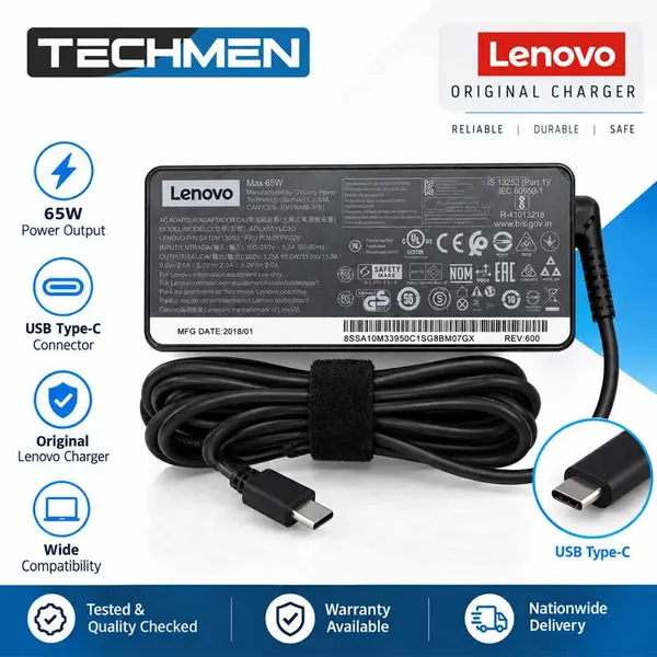 Lenovo Original 65W Type-C Laptop Charger (LNV-TC-65W) – Used