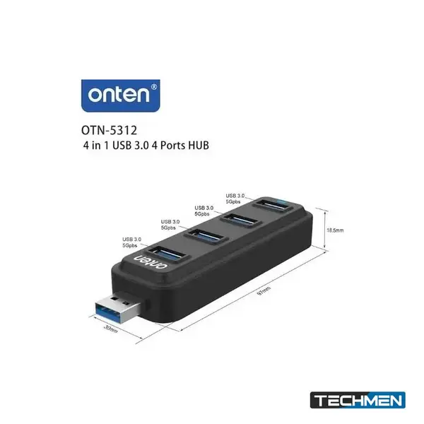 ONTEN 5312 4-in-1 USB 3.0 4-Port Hub – High-Speed USB Hub for Laptop & PC