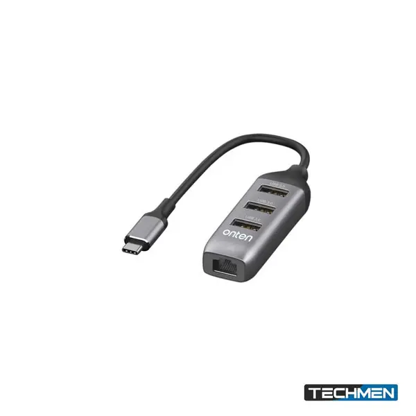 ONTEN 95118R 4-in-1 USB-C to RJ45 Gigabit Ethernet + 3× USB 3.0 Adapter – USB-C Multiport Hub