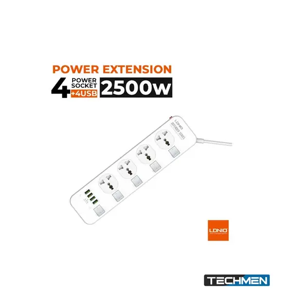 LDNIO 4-Port Power Extension Socket with USB Charging Ports (SC4408)