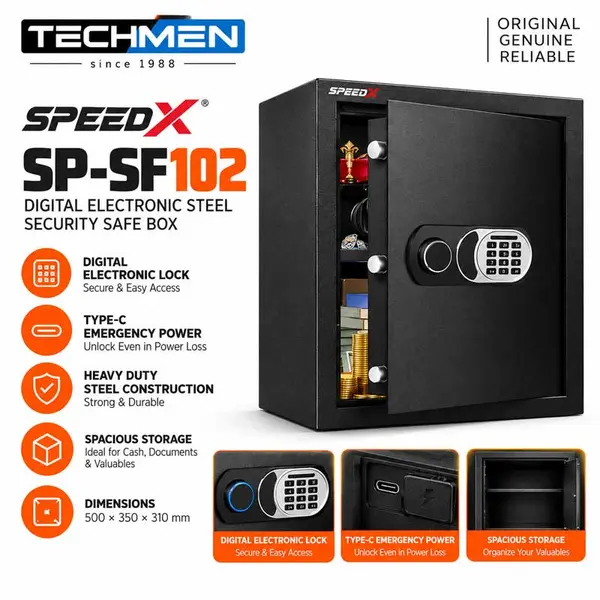 SpeedX SP-SF102 Digital Electronic Steel Security Safe Box with Type-C Emergency Power Unlock – 500 × 350 × 310mm