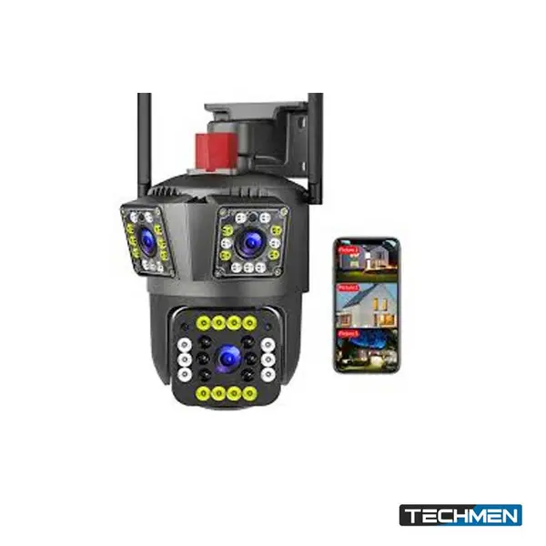 Speed-x (SPZ-803) 3 Camera Lens WiFi Outdoor 6MP Color Night Vision with V380 Pro App