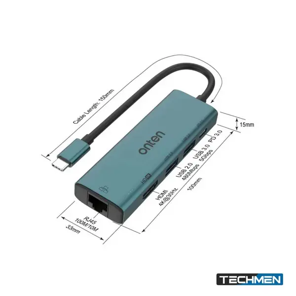 ONTEN UC126 5-in-1 USB-C Multi-Function Hub Aluminum with MST Support – USB-C Multiport Hub for Laptop & PC