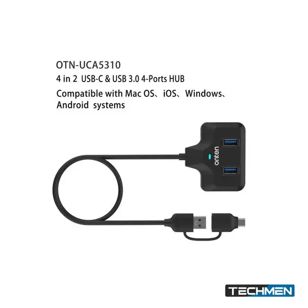 ONTEN UCA2310 4-in-2 USB-C & USB 3.0 4-Port Hub – Multiport USB Hub for Laptop & PC