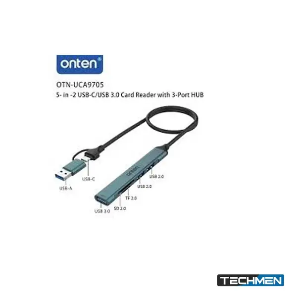 ONTEN UCA9705 5-in-2 USB-C/USB 3.0 Card Reader with 3-Port Hub – USB-C Card Reader & USB Hub