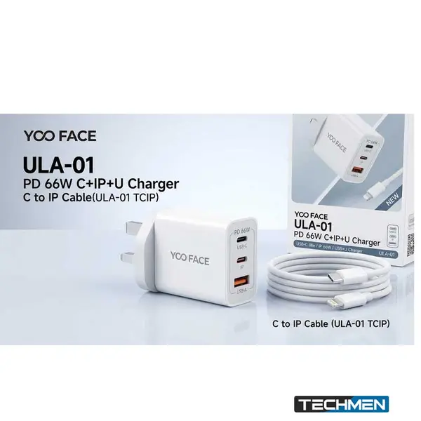 YOO FACE ULA-01 PD 66W C+IP+U Charger with C to IP Cable (ULA-01 TCIP)