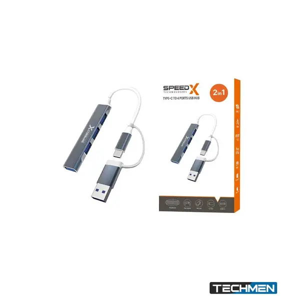 Speedx SP-UTC41 2-in-1 USB 3.0 4-Port High-Speed USB Hub (UTC41)