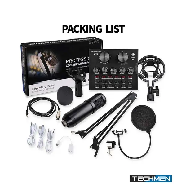 V10 BM-800 Podcast Condenser Microphone Set with Live Sound Card