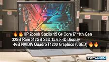 HP Zbook Studio 15 G8 Core i7 11th Generation 32GB Ram 512GB SSD 15.6 FHD Display 4GB NVIDIA Quadro T1200 Graphics (USED)