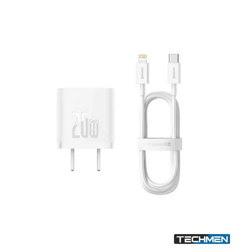 BASEUS E0122908 EnerFi11FN22 20W GaN6 Charger with USB-C to iP Cable – White