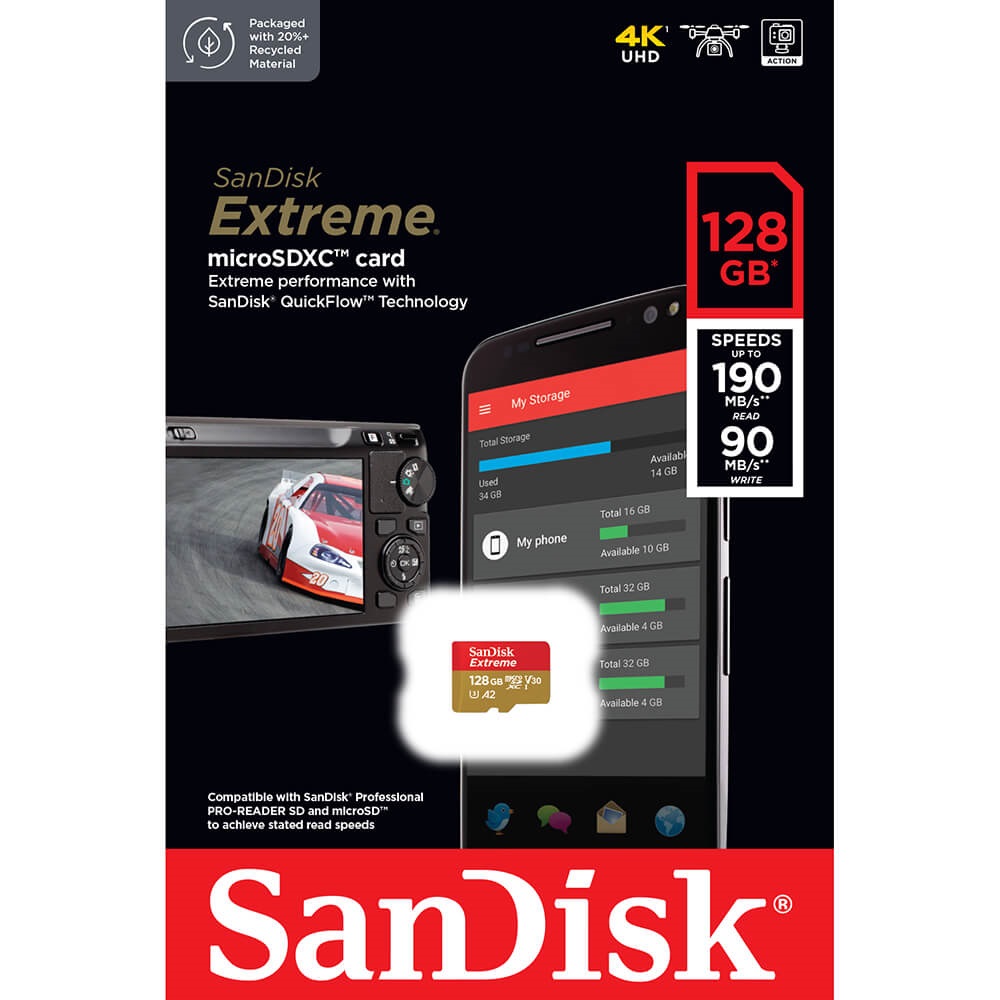 SanDisk 128GB Extreme Pro V30 Micro SD Card (SDXC) A2 UHS-I U3