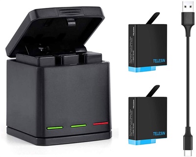 TELESIN 2-Pack Batteries and 3-Channel USB Battery Quick Charger with Type-C Cable for GoPro Hero 8,