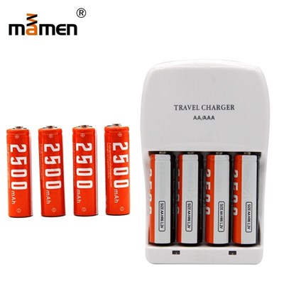 Mamen NI MH AA Battery 2500mAh x4pcs Rechargeable Batteries with Battery Charger Universal