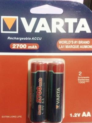 Varta AA 2700 mAh 1.2V Nickel Metal Hydride Rechargeable Battery pack of 2