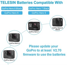 TELESIN 2-Pack Batteries and 3-Channel USB Battery Quick Charger with Type-C Cable for GoPro Hero 8,
