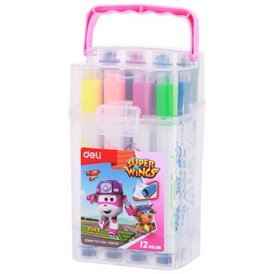 Deli EC10904 Super Wings Stamp + Felt Tip Markers 12 Colours