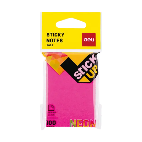 Deli EA02202 Neon Colours Sticky Notes 3x2 Inches 