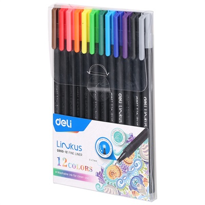 Deli EQ900-12 Linkus Fineliner Pointer 12 Colours