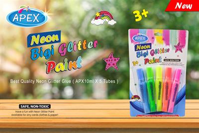 APEX NGP-05 Neon BIGI Glitter Glue Paints 05 Colour Tubes