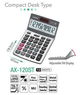 Casio AX-120ST 12-Digits Compact Desktop Calculator