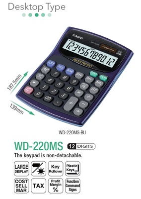 Casio WD-220MS-BU 12-Digits Desktop Calculator