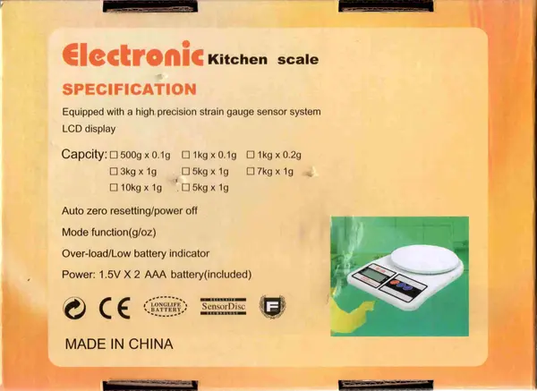 China SF-400 Digital Kitchen Scale 1Gm to 10Kg