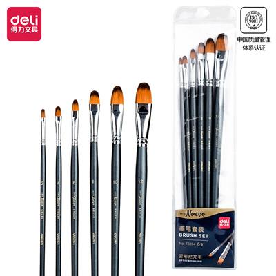 Deli E73894 Arte Neuvo Multi Size Tongue Shaped Paint Brushes 6 Pieces Set