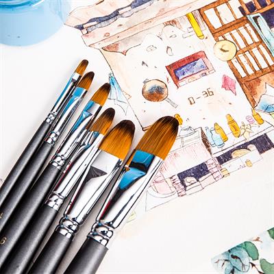 Deli E73894 Arte Neuvo Multi Size Tongue Shaped Paint Brushes 6 Pieces Set