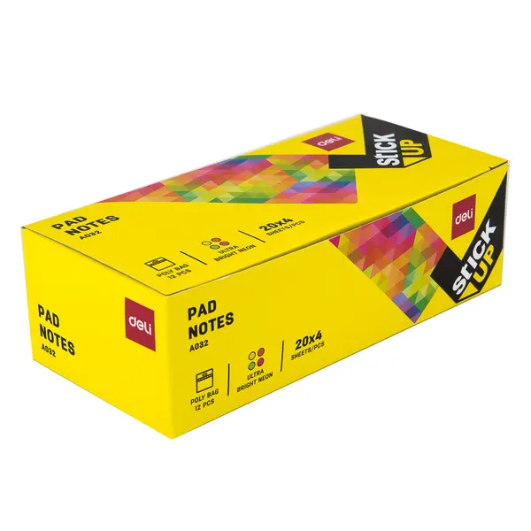 Deli EA03202 Neon Color Shape Sticky Notes 3×3 Inches 80 Sheets 