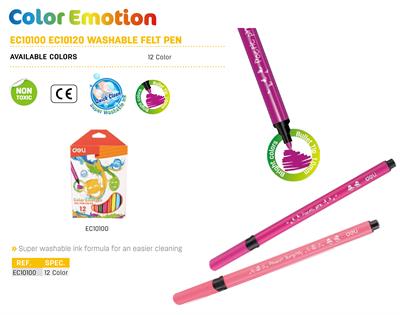 Deli EC10100 Felt Tip Washable 12 Colour Markers