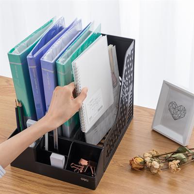 Deli EZ00122 Multi-Functional Plastic Magazine Holder 3 Compartments with 4 Compartments Desk Organizer