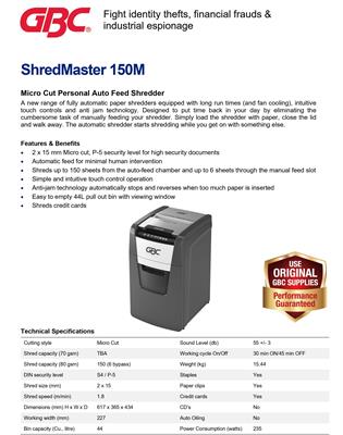 GBC AUTO+ 150M Micro Cut P-5 Paper/Card Shredder 
