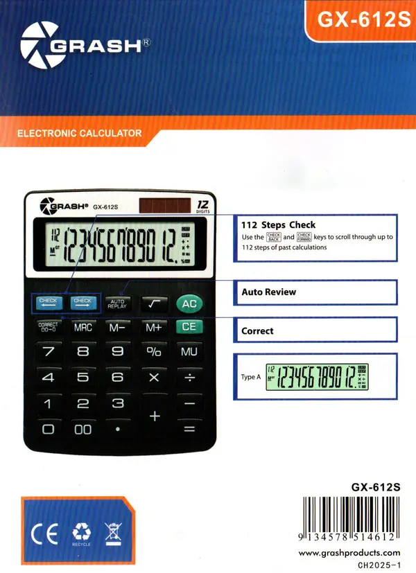 Grash GX-612S 12-Digits Desktop Calculator