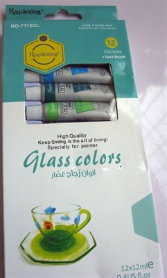 Keep Smiling 7112GL Glass Paints 12 Colour Set 12ML with Brush