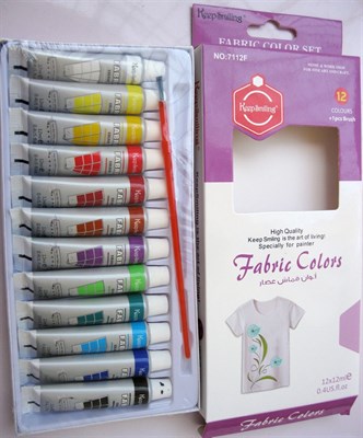 Keep Smiling 7112F Fabric Paints 12 Colour Set with Brush