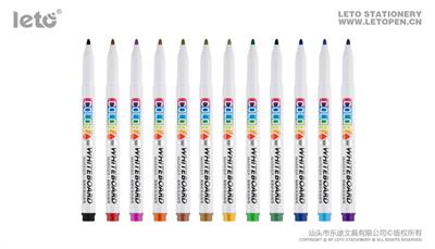 Leto WB-8813-12 Erasable White Board 12 Colour Marker Round Tip