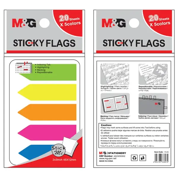 M&G YS-99 Neon Sticky Flags Arrow 5 Colours